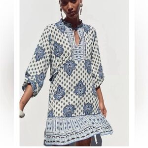 NWT Zara Blue and White Dress size L